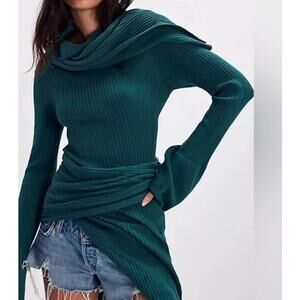 NWT Free People Carine Dark Green Tunic Sweater SIze XL Orginal Price $128